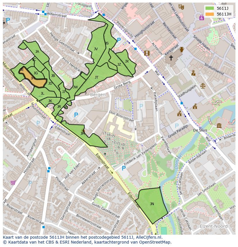 Afbeelding van het postcodegebied 5611 JH op de kaart.
