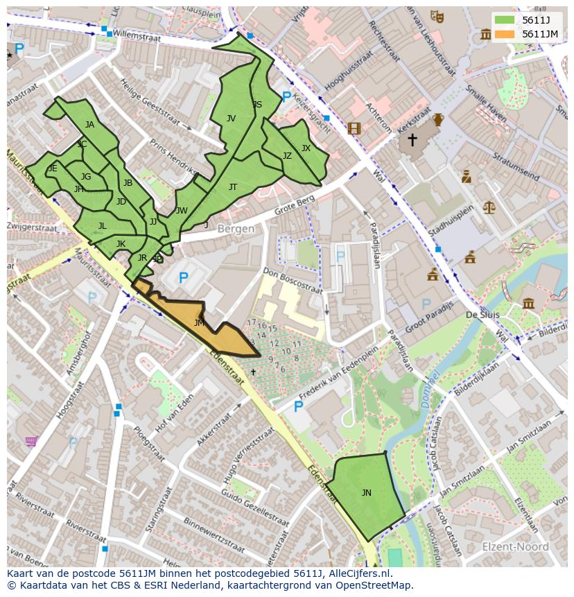 Afbeelding van het postcodegebied 5611 JM op de kaart.