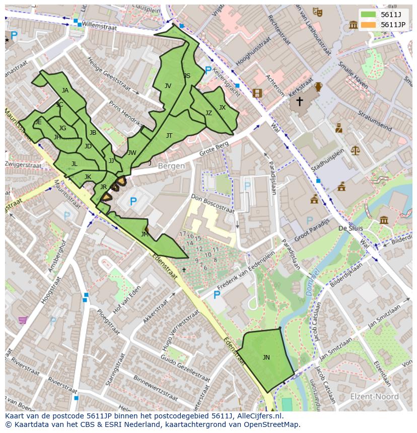 Afbeelding van het postcodegebied 5611 JP op de kaart.