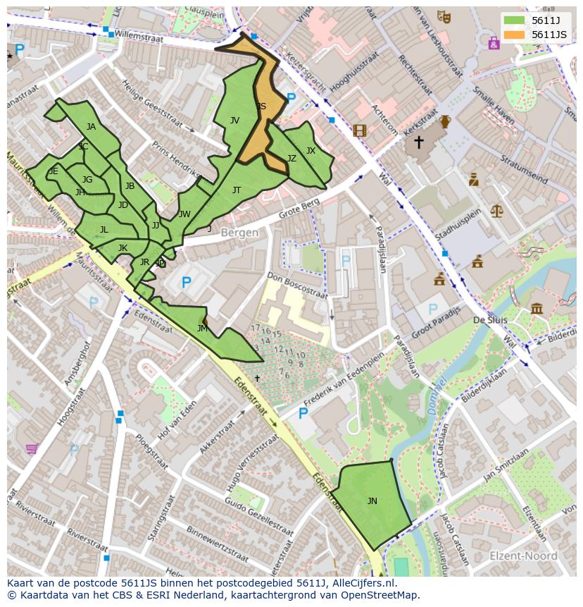 Afbeelding van het postcodegebied 5611 JS op de kaart.