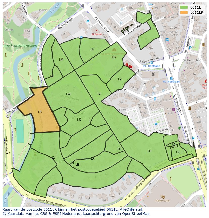 Afbeelding van het postcodegebied 5611 LR op de kaart.