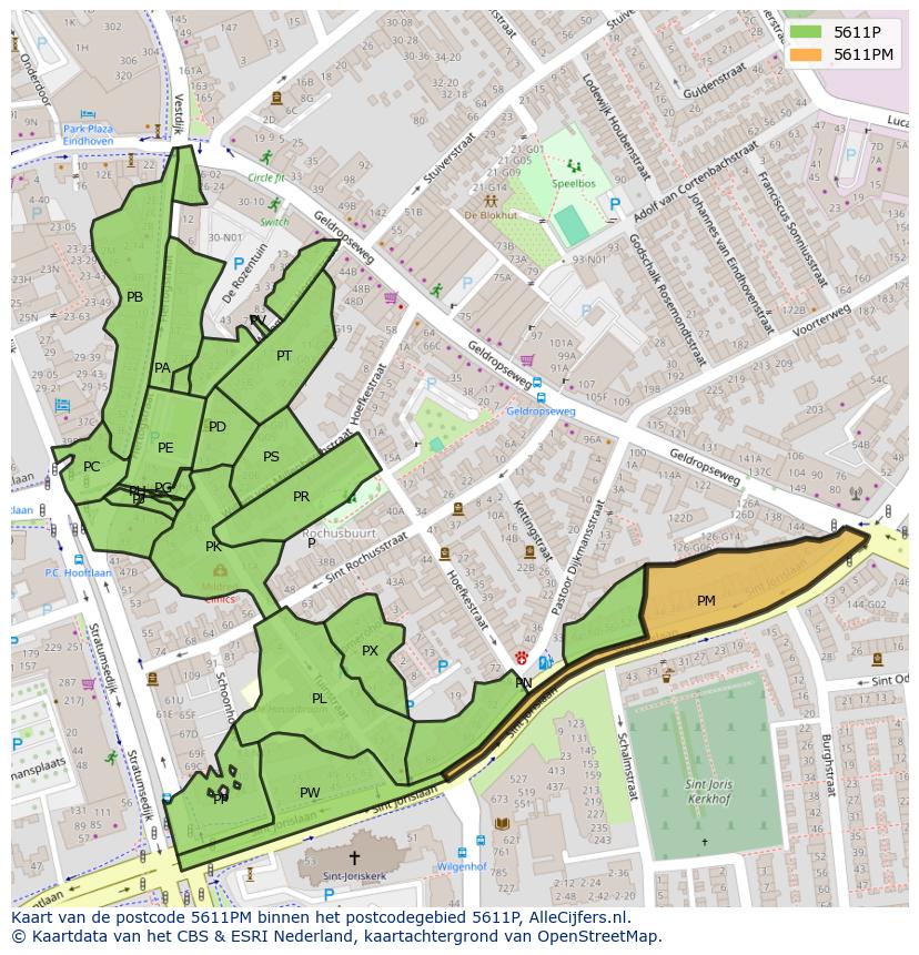 Afbeelding van het postcodegebied 5611 PM op de kaart.