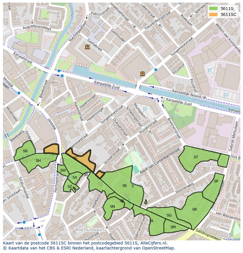 Afbeelding van het postcodegebied 5611 SC op de kaart.