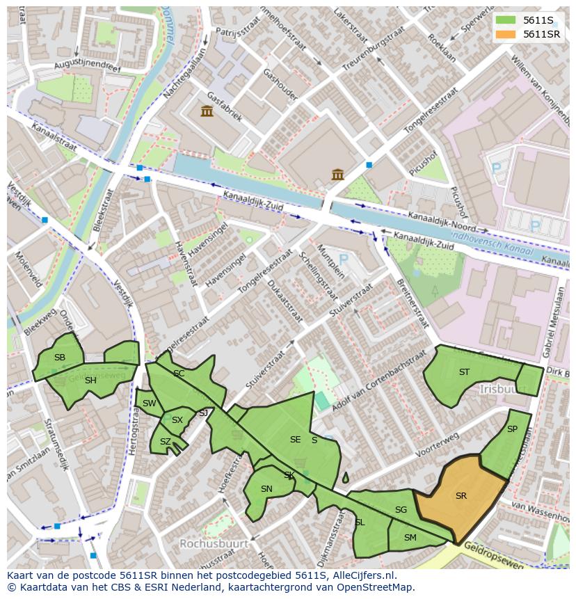 Afbeelding van het postcodegebied 5611 SR op de kaart.