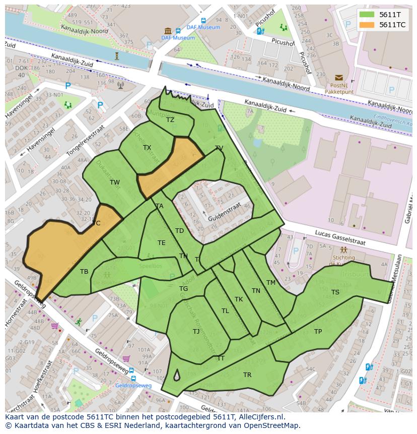 Afbeelding van het postcodegebied 5611 TC op de kaart.