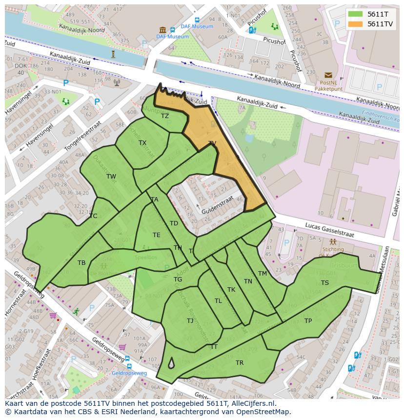 Afbeelding van het postcodegebied 5611 TV op de kaart.