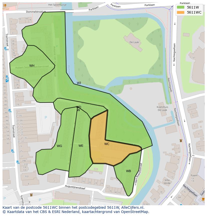 Afbeelding van het postcodegebied 5611 WC op de kaart.