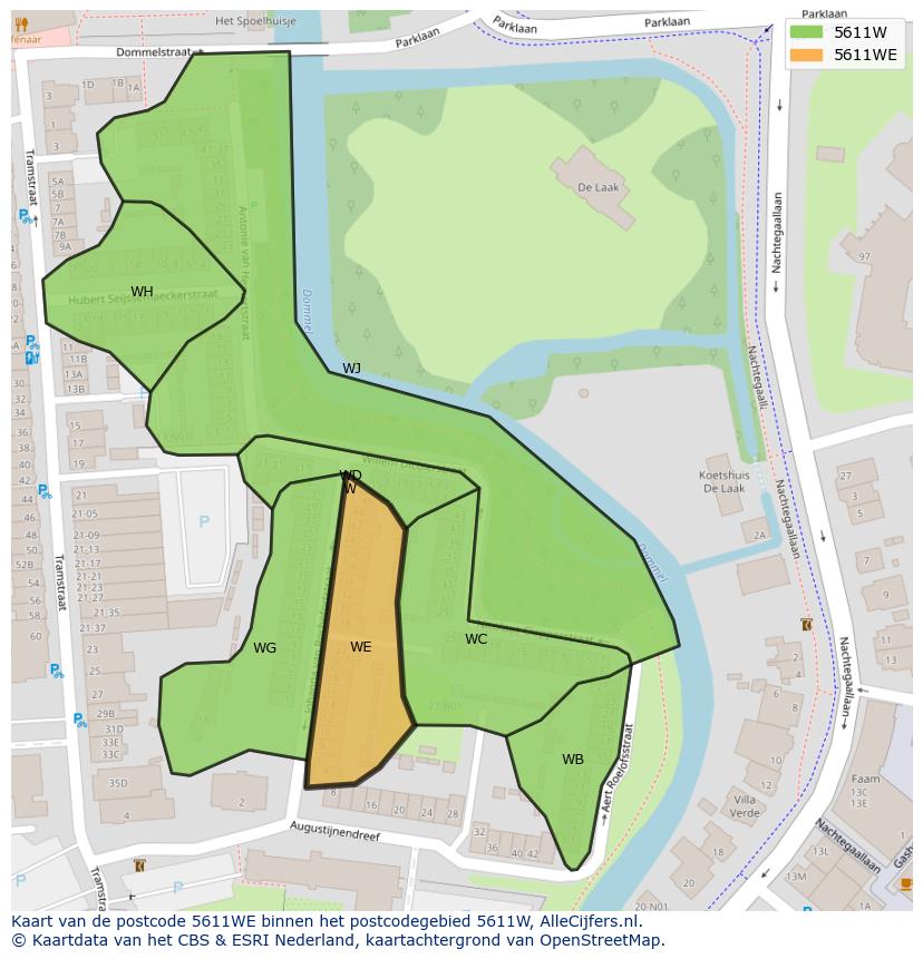 Afbeelding van het postcodegebied 5611 WE op de kaart.
