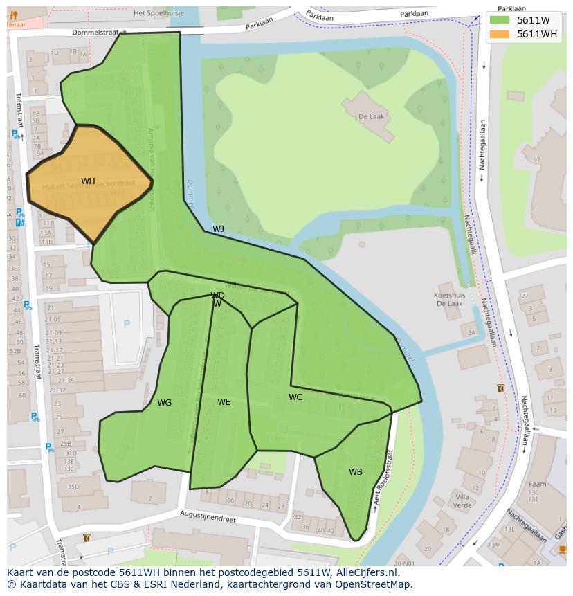 Afbeelding van het postcodegebied 5611 WH op de kaart.