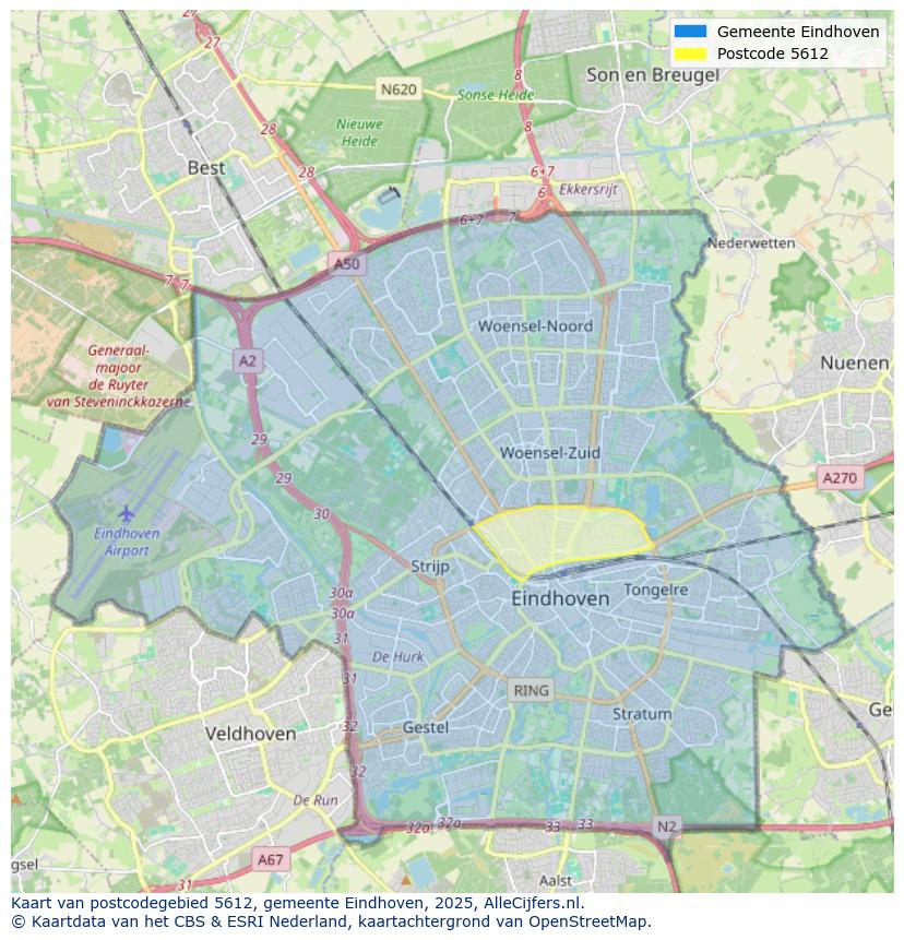 Afbeelding van het postcodegebied 5612 op de kaart.