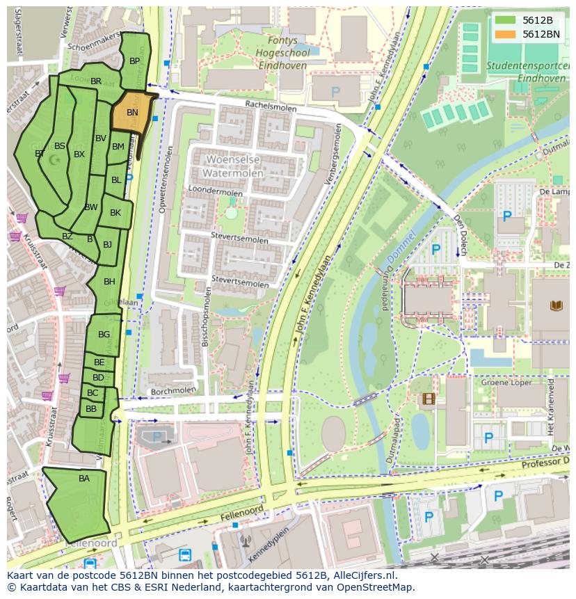 Afbeelding van het postcodegebied 5612 BN op de kaart.