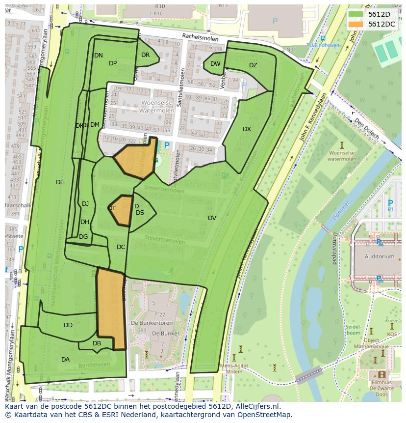 Afbeelding van het postcodegebied 5612 DC op de kaart.