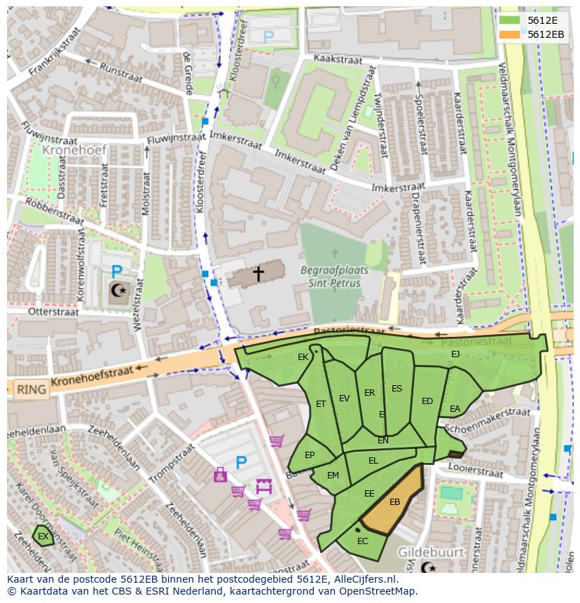 Afbeelding van het postcodegebied 5612 EB op de kaart.