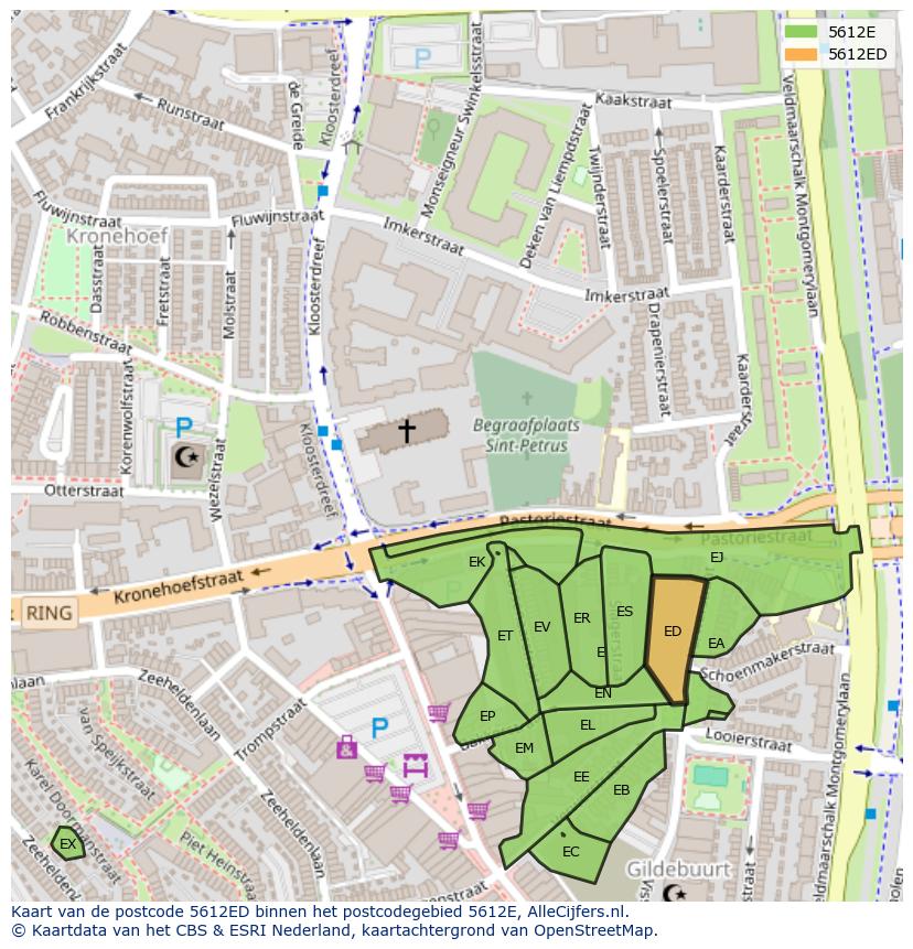 Afbeelding van het postcodegebied 5612 ED op de kaart.