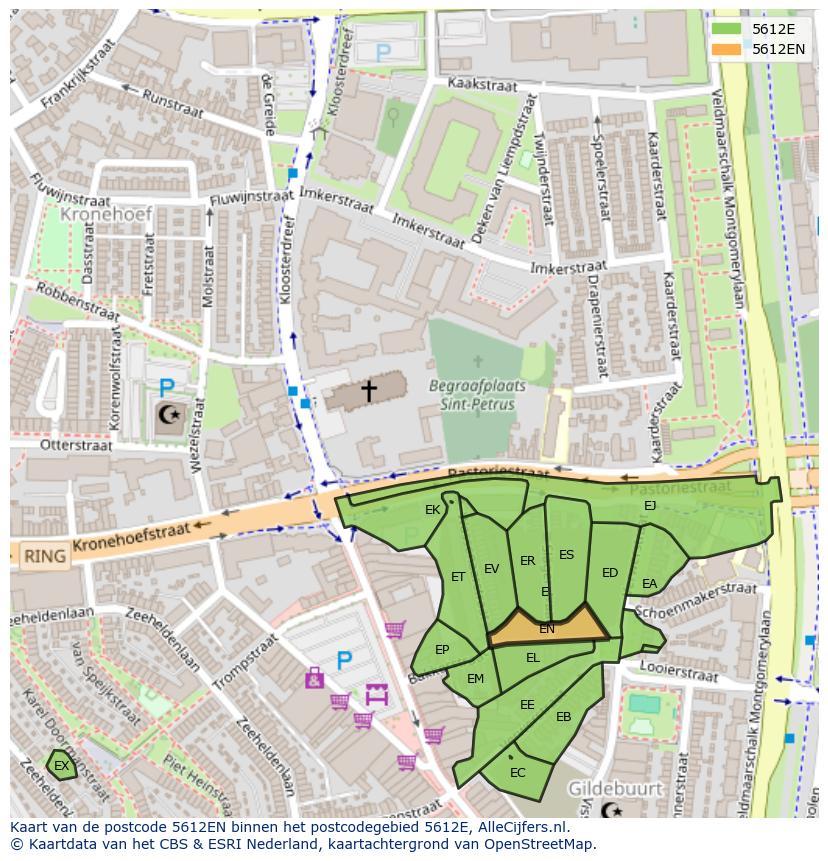 Afbeelding van het postcodegebied 5612 EN op de kaart.