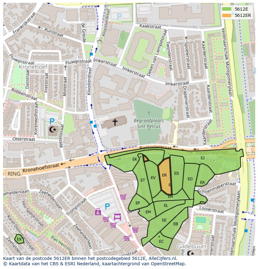Afbeelding van het postcodegebied 5612 ER op de kaart.