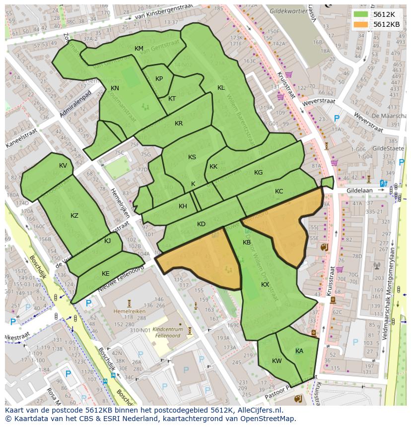 Afbeelding van het postcodegebied 5612 KB op de kaart.