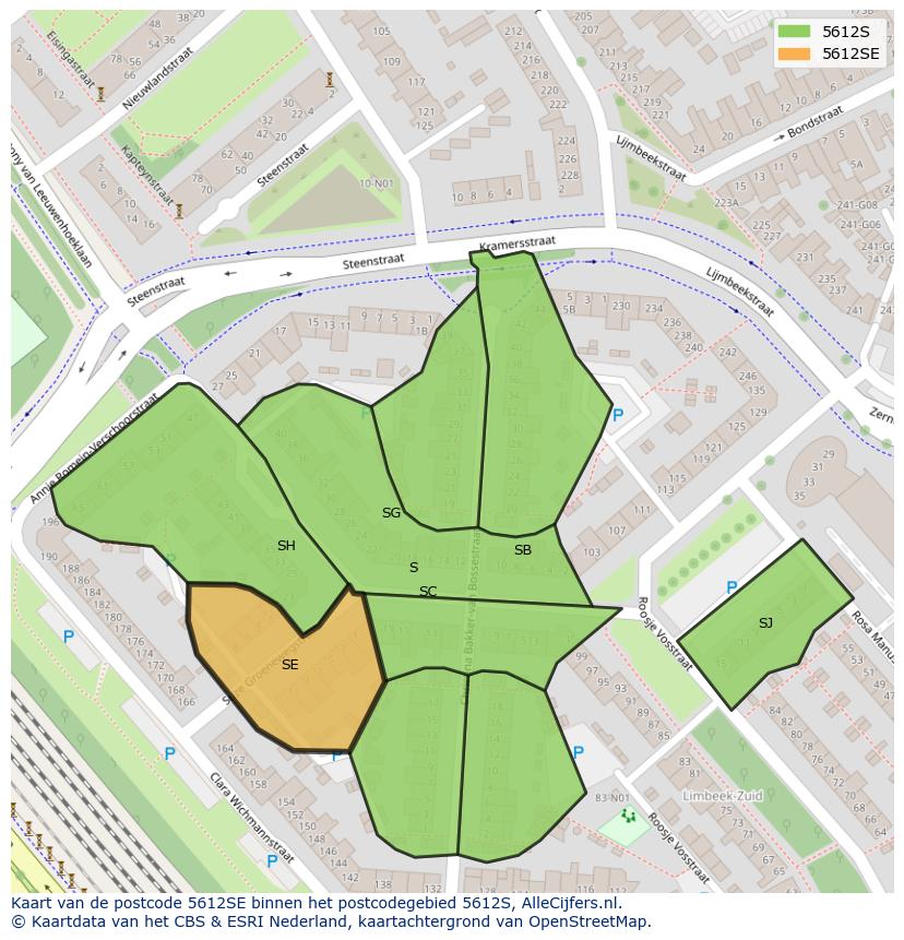 Afbeelding van het postcodegebied 5612 SE op de kaart.