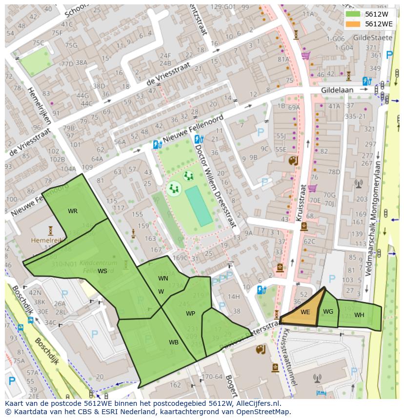 Afbeelding van het postcodegebied 5612 WE op de kaart.
