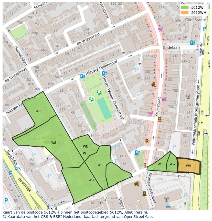 Afbeelding van het postcodegebied 5612 WH op de kaart.