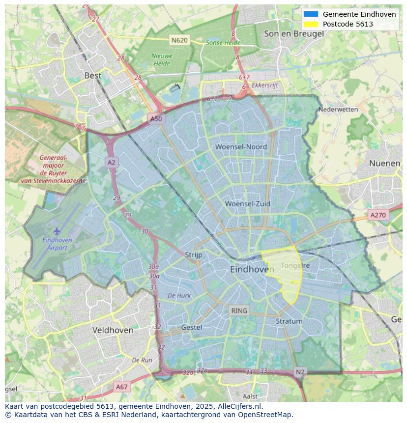 Afbeelding van het postcodegebied 5613 op de kaart.