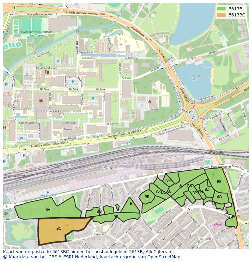 Afbeelding van het postcodegebied 5613 BC op de kaart.