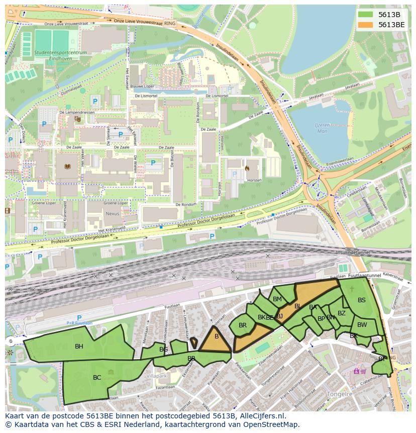 Afbeelding van het postcodegebied 5613 BE op de kaart.