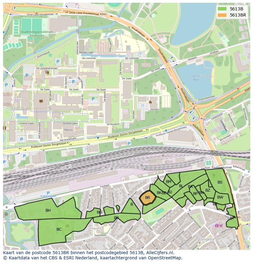 Afbeelding van het postcodegebied 5613 BR op de kaart.
