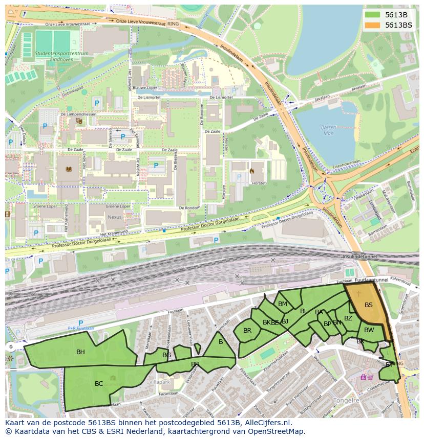 Afbeelding van het postcodegebied 5613 BS op de kaart.