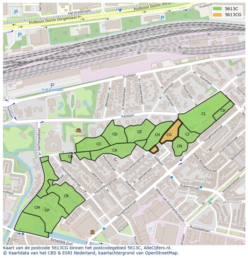 Afbeelding van het postcodegebied 5613 CG op de kaart.