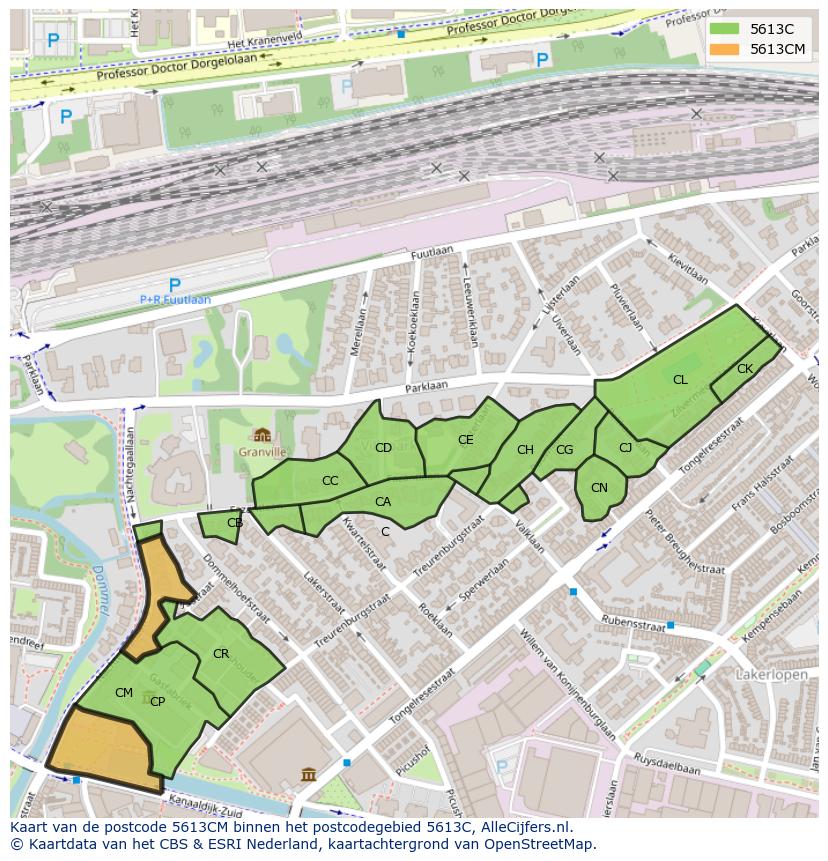 Afbeelding van het postcodegebied 5613 CM op de kaart.