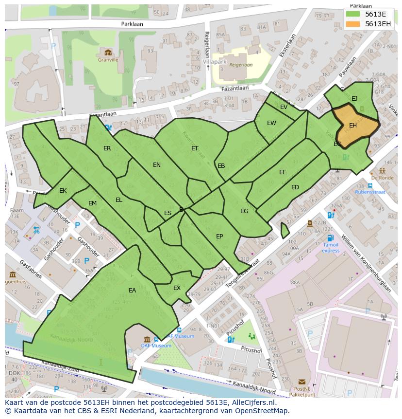 Afbeelding van het postcodegebied 5613 EH op de kaart.