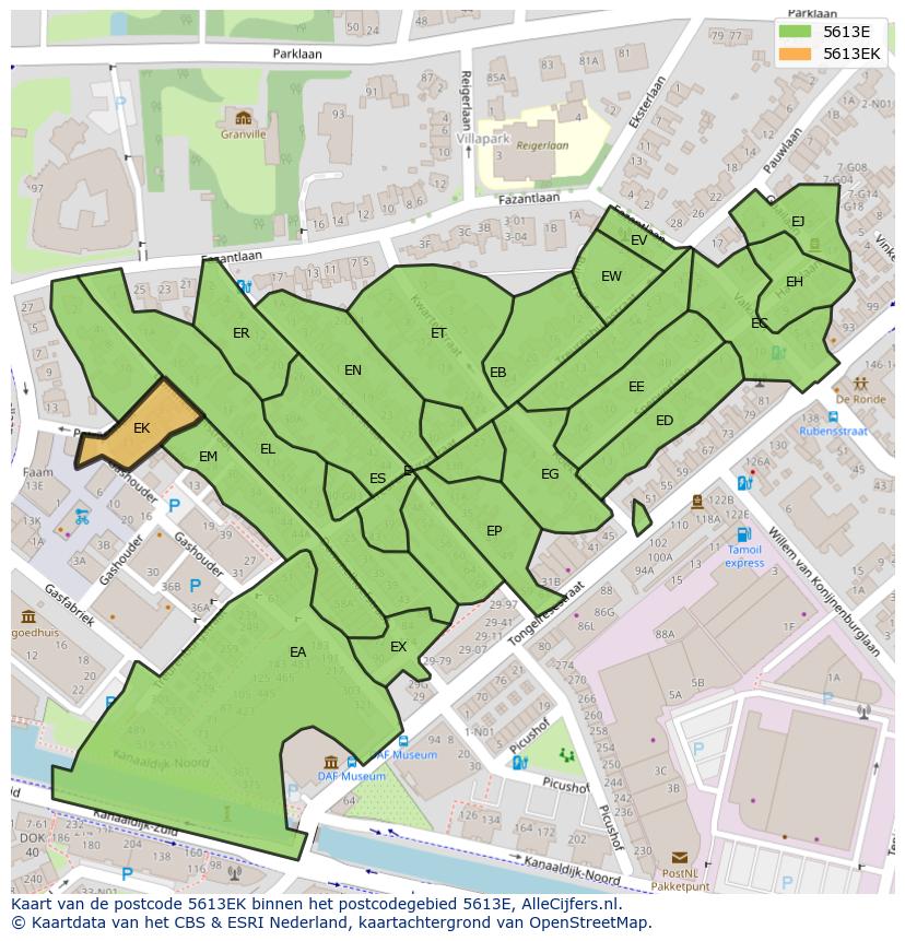 Afbeelding van het postcodegebied 5613 EK op de kaart.