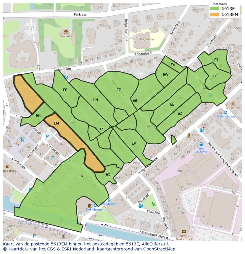 Afbeelding van het postcodegebied 5613 EM op de kaart.