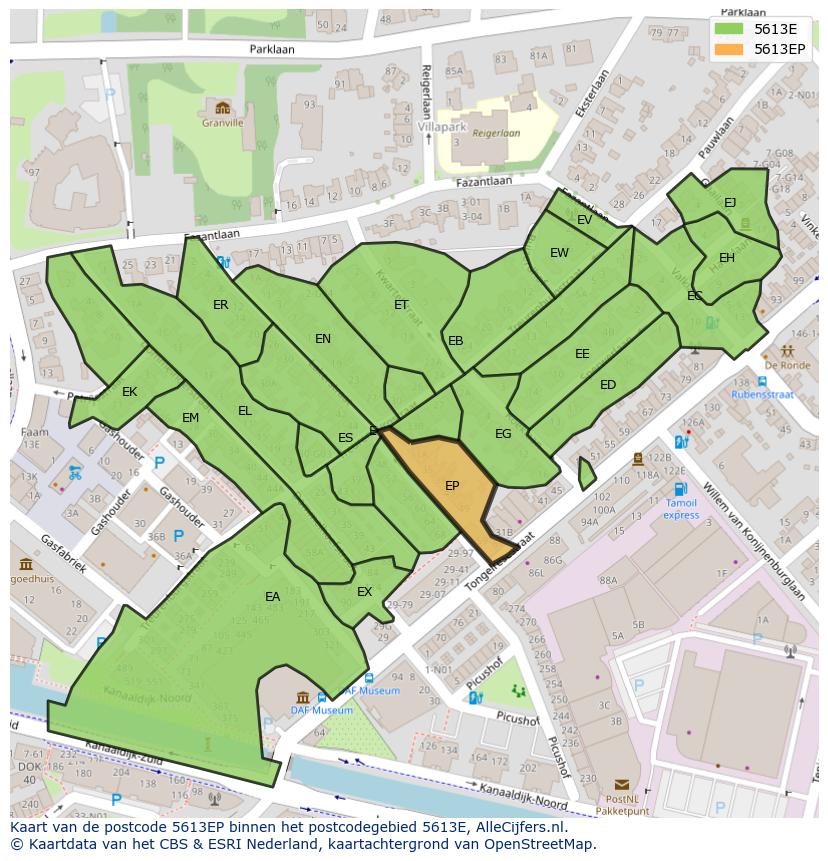 Afbeelding van het postcodegebied 5613 EP op de kaart.