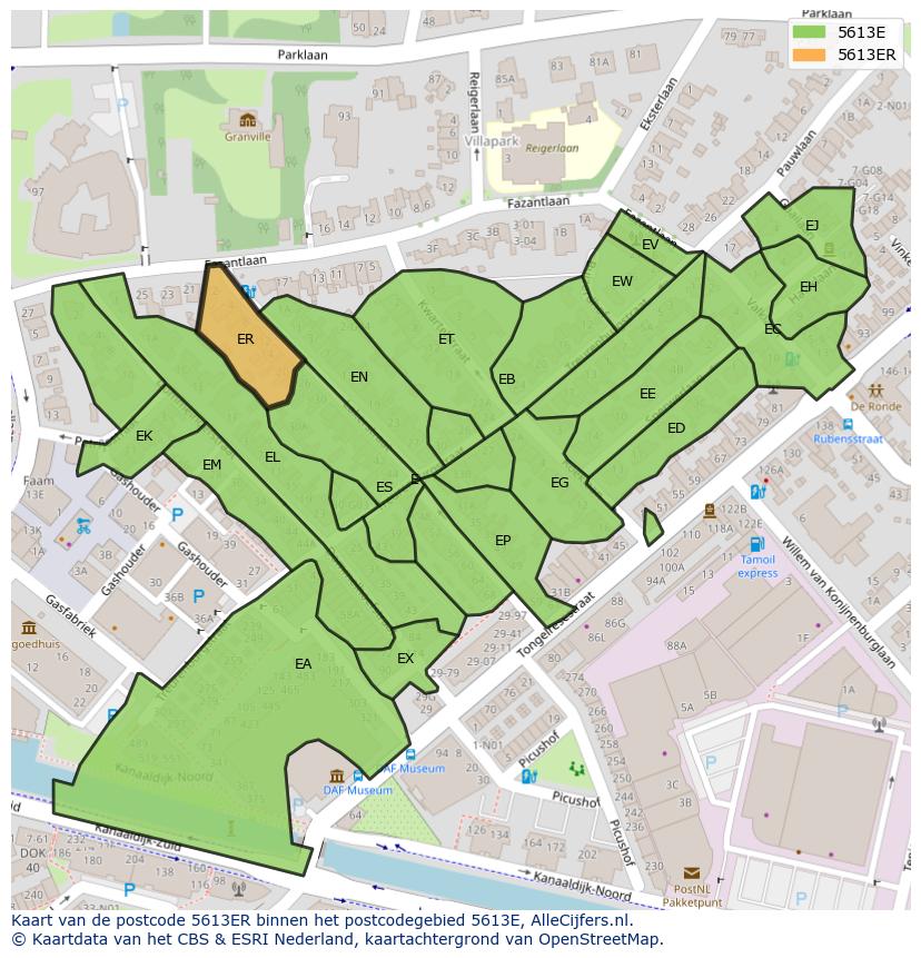 Afbeelding van het postcodegebied 5613 ER op de kaart.