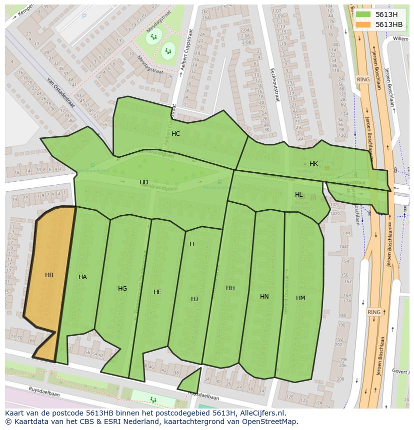 Afbeelding van het postcodegebied 5613 HB op de kaart.