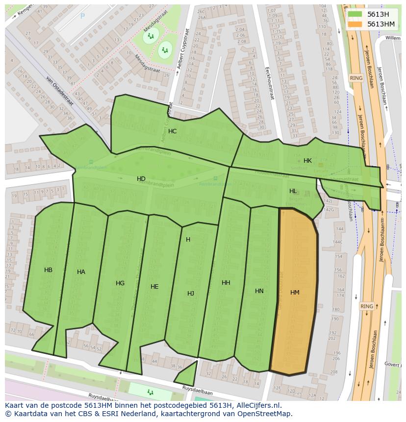 Afbeelding van het postcodegebied 5613 HM op de kaart.