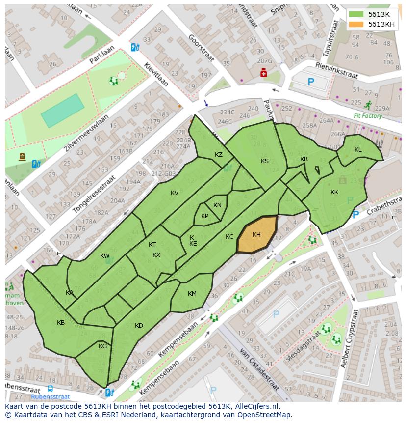 Afbeelding van het postcodegebied 5613 KH op de kaart.