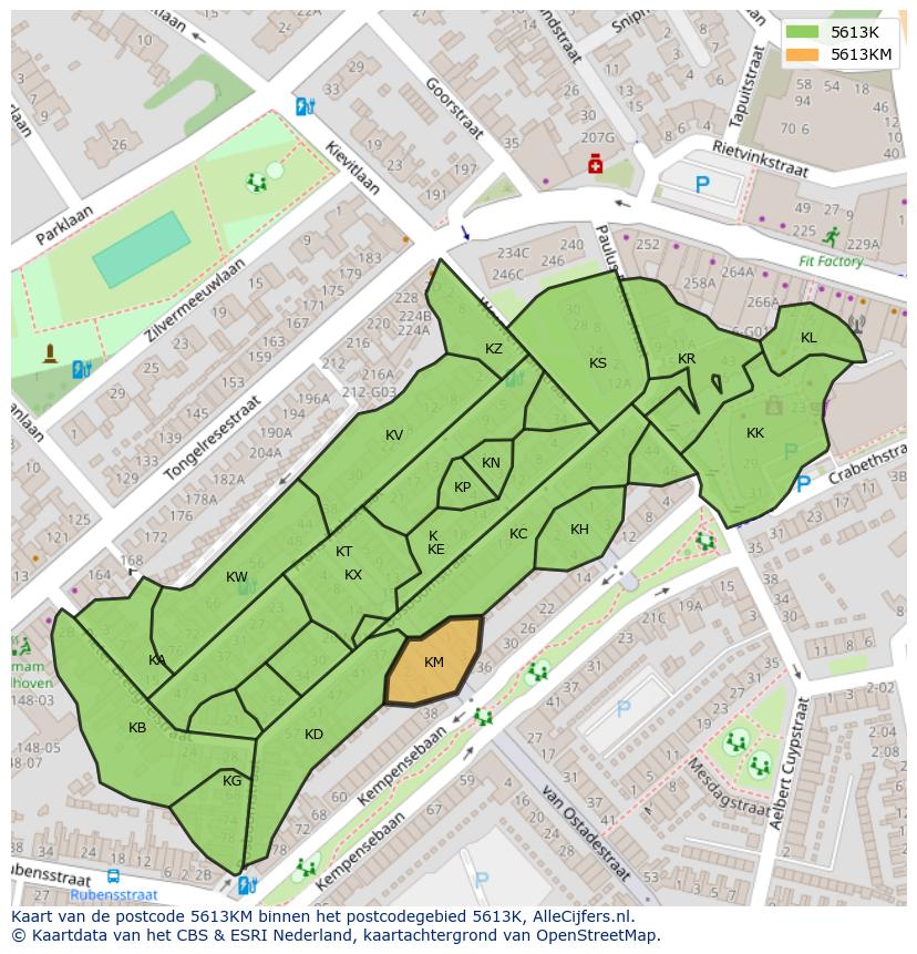 Afbeelding van het postcodegebied 5613 KM op de kaart.