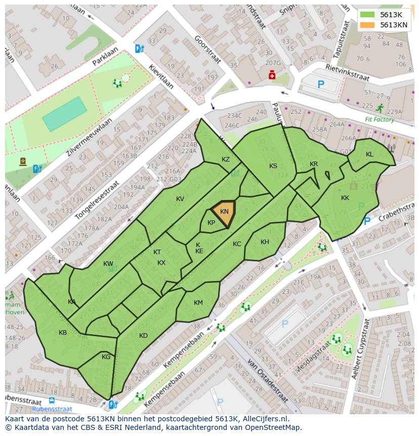 Afbeelding van het postcodegebied 5613 KN op de kaart.