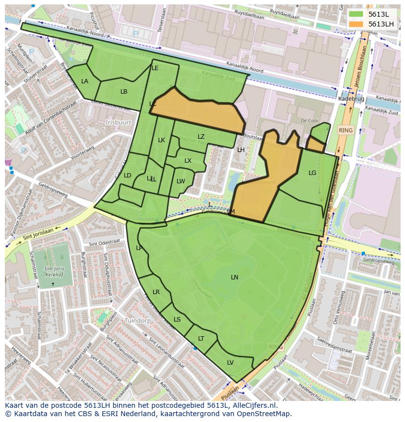 Afbeelding van het postcodegebied 5613 LH op de kaart.