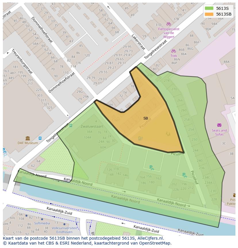 Afbeelding van het postcodegebied 5613 SB op de kaart.