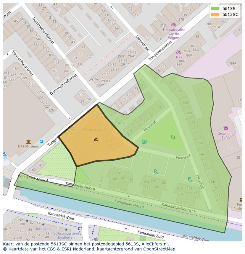 Afbeelding van het postcodegebied 5613 SC op de kaart.
