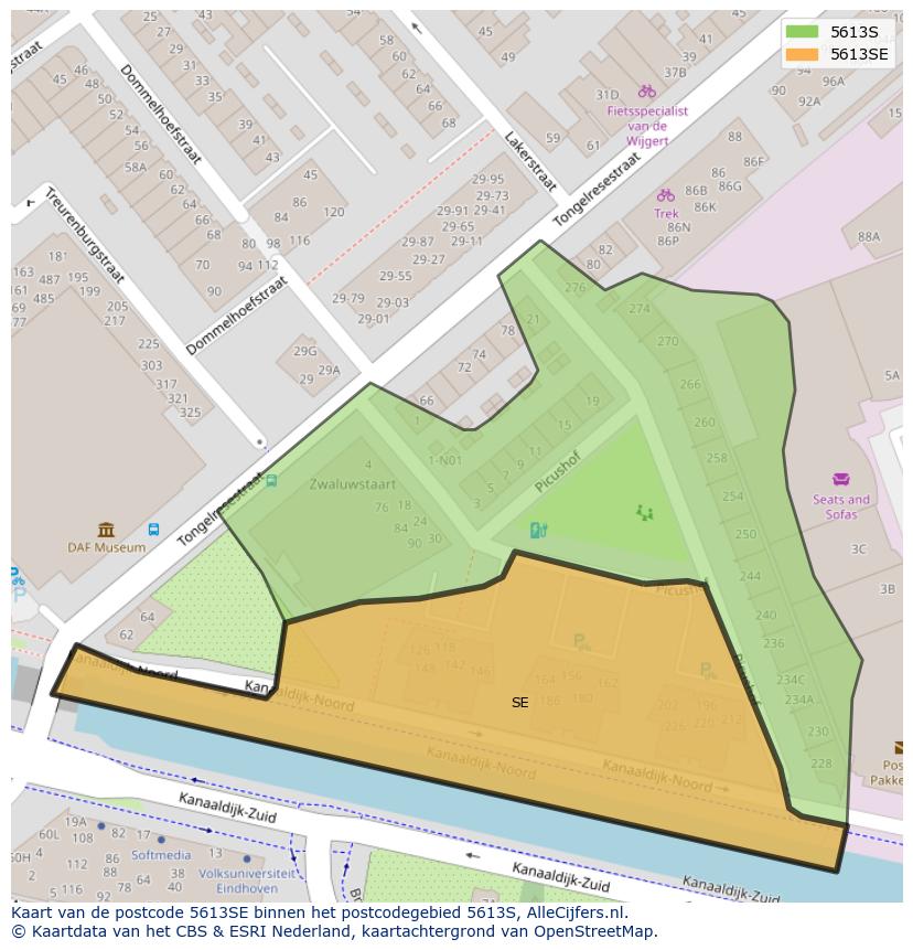 Afbeelding van het postcodegebied 5613 SE op de kaart.