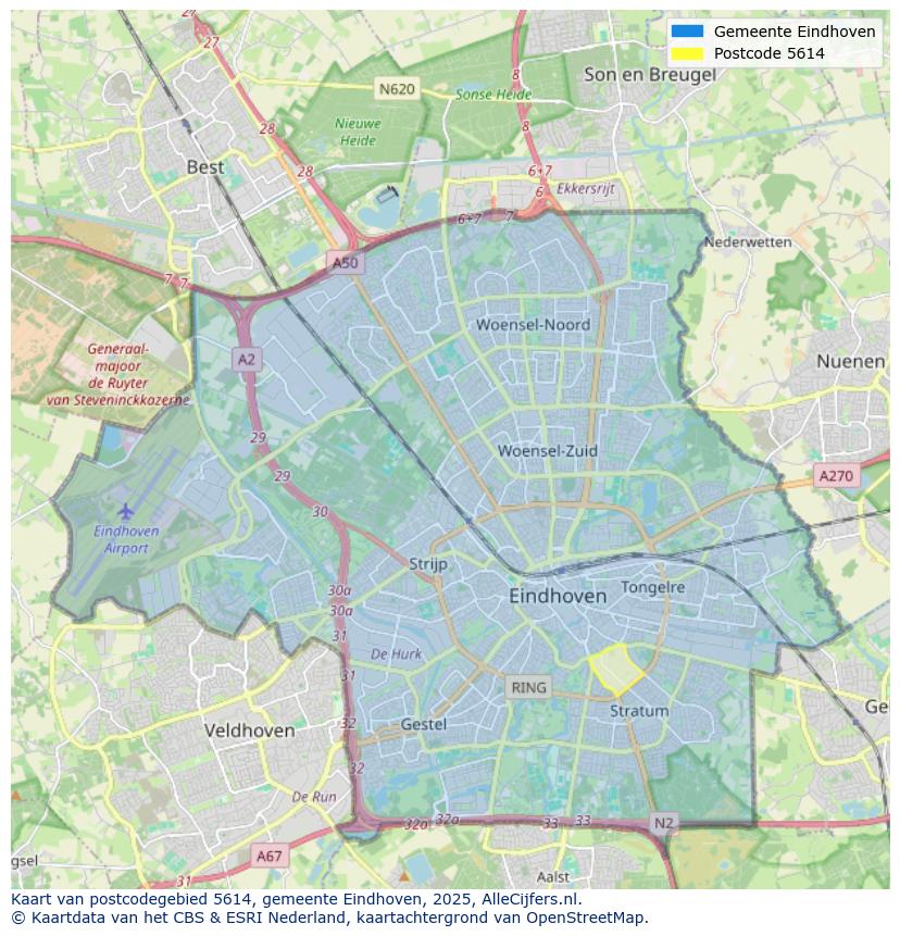 Afbeelding van het postcodegebied 5614 op de kaart.