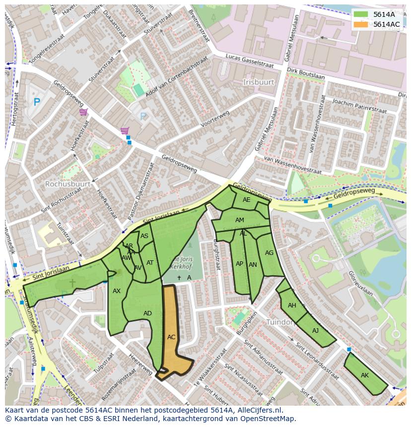 Afbeelding van het postcodegebied 5614 AC op de kaart.
