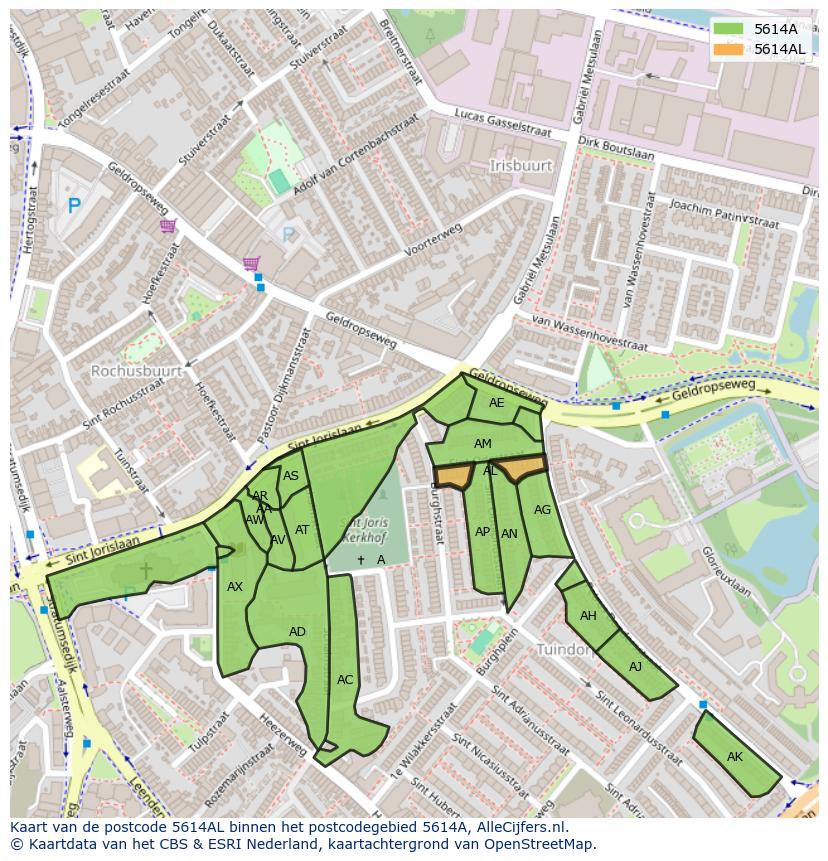 Afbeelding van het postcodegebied 5614 AL op de kaart.