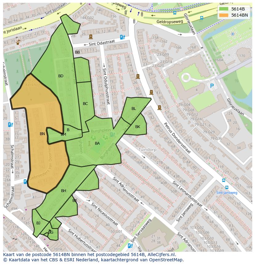 Afbeelding van het postcodegebied 5614 BN op de kaart.