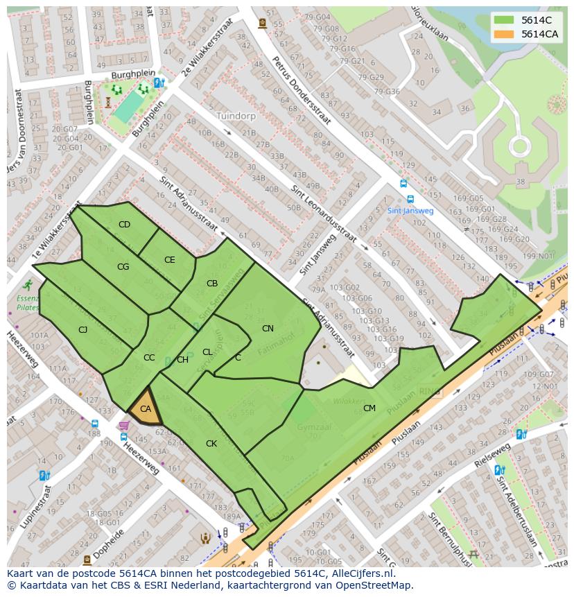 Afbeelding van het postcodegebied 5614 CA op de kaart.